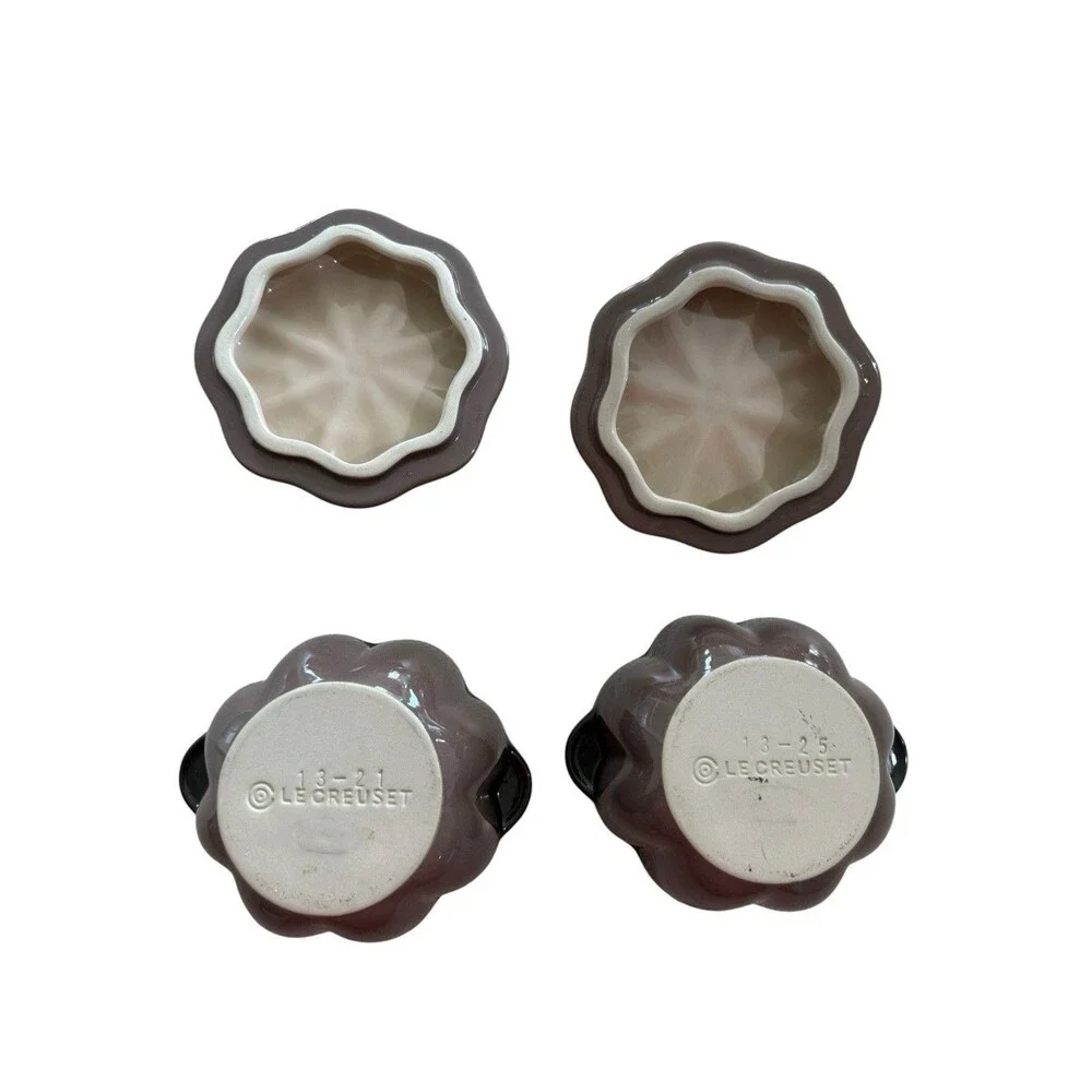 Set Of 2 Le Creuset Rare Cacao Brown Pumpkin Mini Cocotte Covered Dish 12 oz